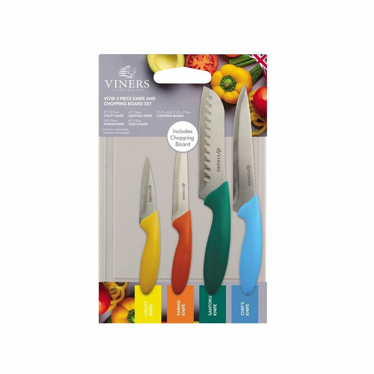 Viners Vivid Knife Set With Chopping Board | 4-Piece 2 Viners Vivid Knife Set With Chopping Board | 4-Piece - Image 2