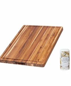 TeakHaus Edge Grain Cutting Board W/Hand Grip + Juice Canal (Rectangle) | 20" X 15" X 1.5" With Board Seasoning Stick