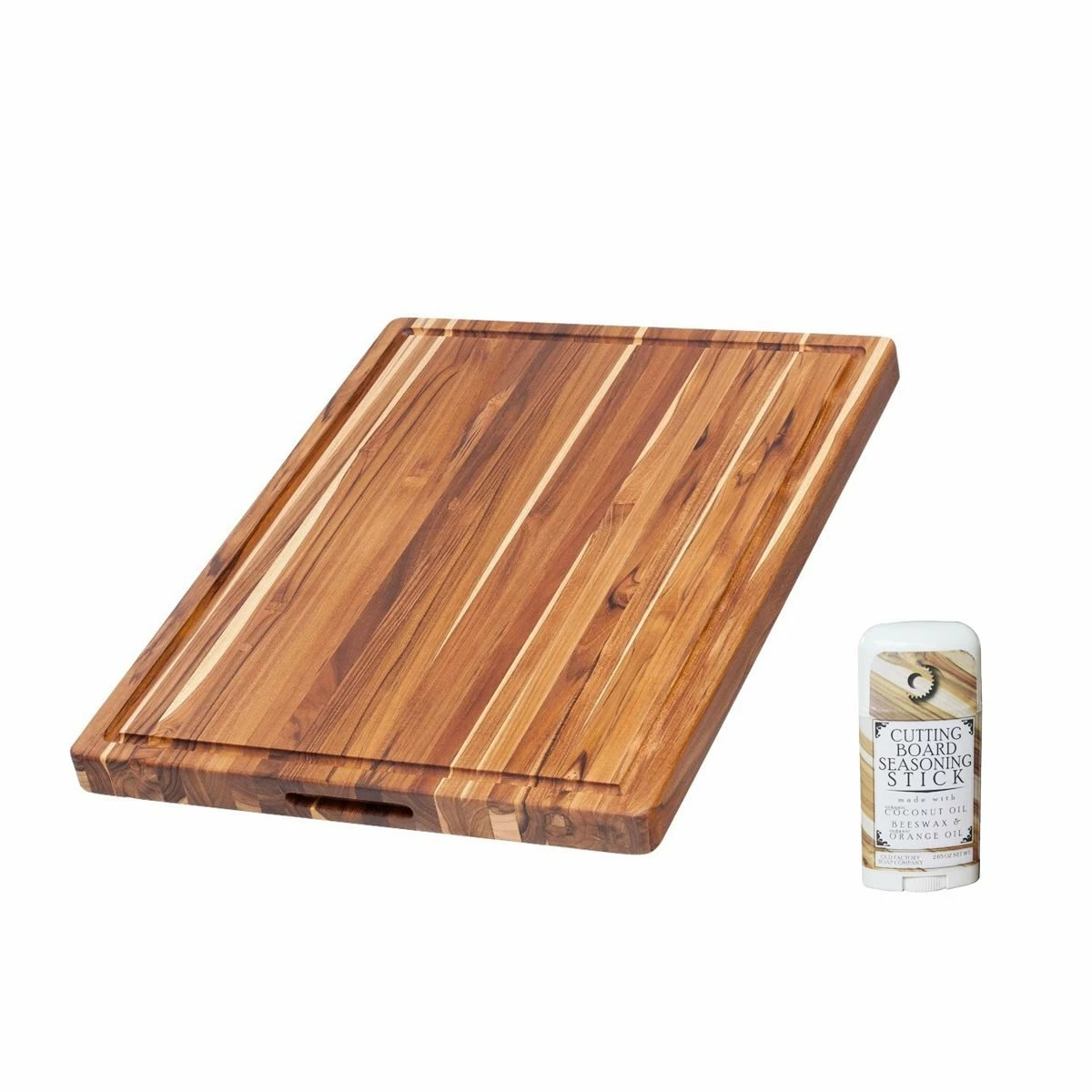 TeakHaus Edge Grain Cutting Board W/Hand Grip + Juice Canal (Rectangle) | 20" X 15" X 1.5" With Board Seasoning Stick 1 TeakHaus Edge Grain Cutting Board W/Hand Grip + Juice Canal (Rectangle) | 20" X 15" X 1.5" With Board Seasoning Stick