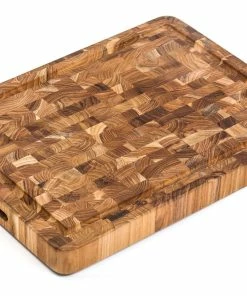 TeakHaus End Grain Cutting/Serving Board W/Hand Grip + Juice Canal (Rectangle) | 16" X 12" X 1.5"