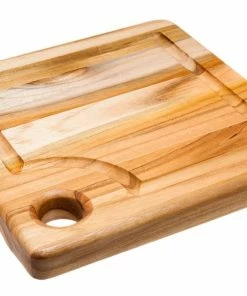 TeakHaus Edge Grain Marine Board W/Corner Hole + Juice Canal (Square) | 8" X 8" X 0.75"