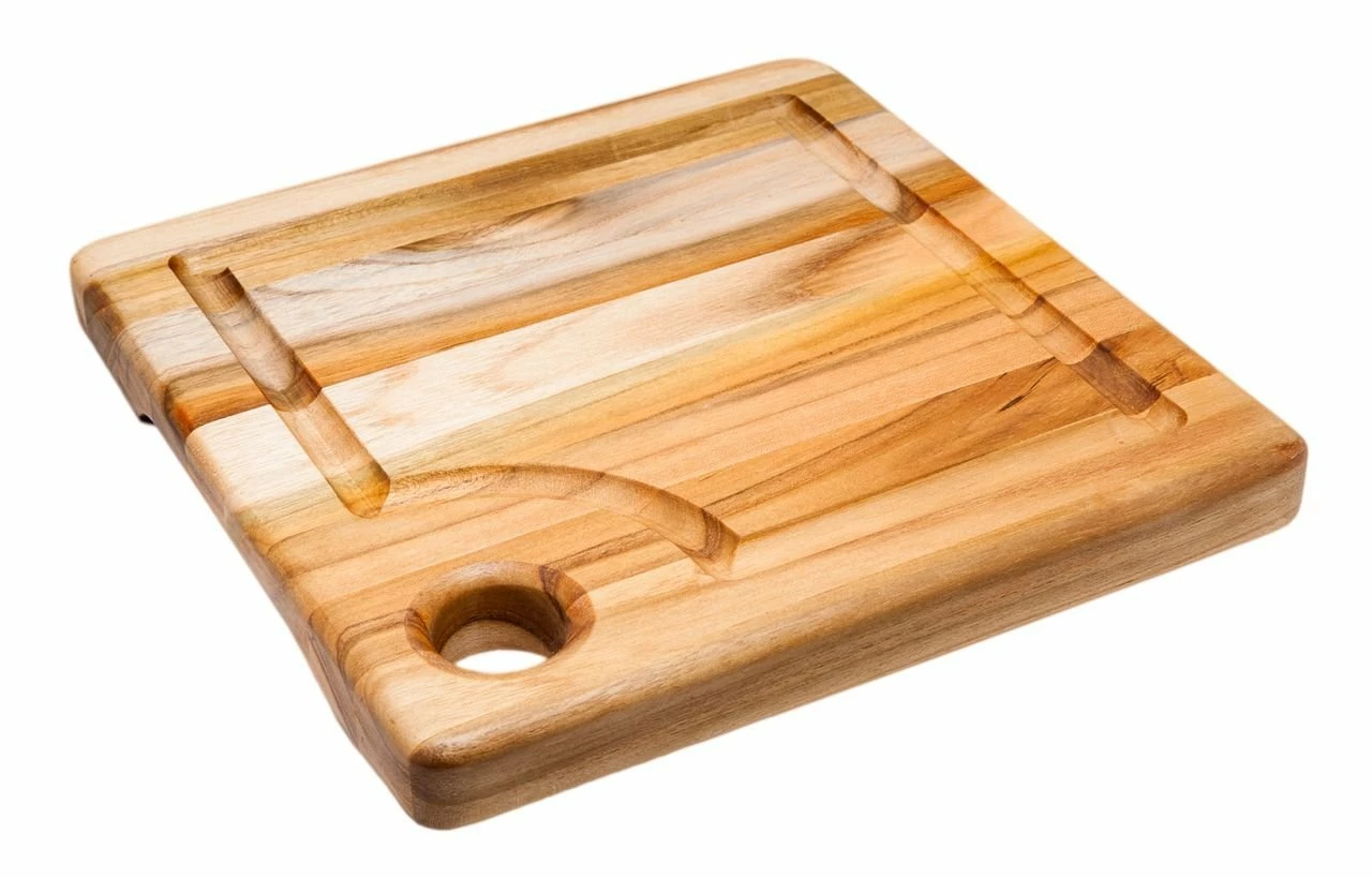 TeakHaus Edge Grain Marine Board W/Corner Hole + Juice Canal (Square) | 8" X 8" X 0.75" 1 TeakHaus Edge Grain Marine Board W/Corner Hole + Juice Canal (Square) | 8" X 8" X 0.75"
