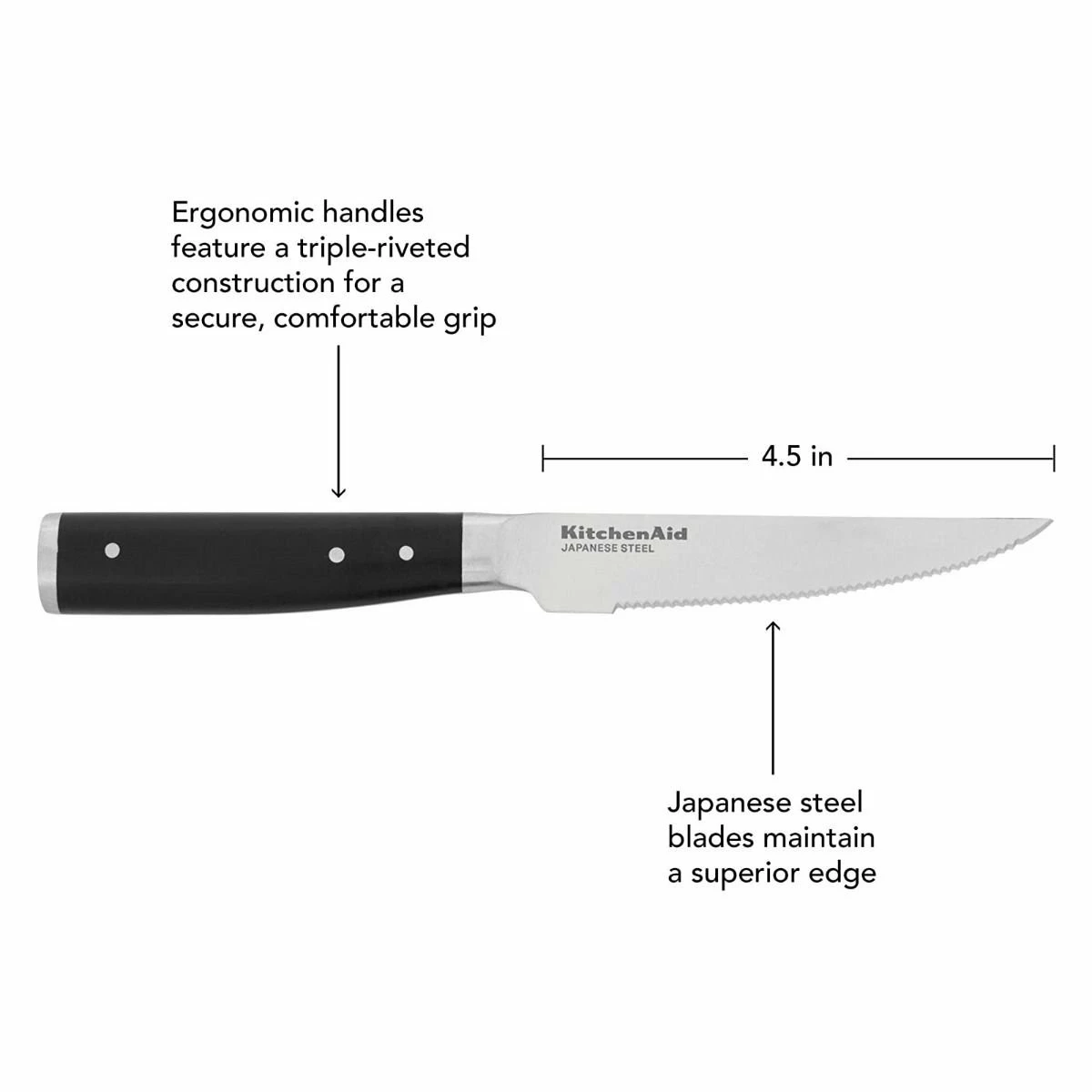 KitchenAid Non-Electrics KitchenAid Gourmet Forged 4-Piece 4.5" Steak Knife Set | Serrated 3 KitchenAid Non-Electrics KitchenAid Gourmet Forged 4-Piece 4.5" Steak Knife Set | Serrated - Image 3
