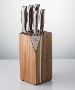 Viners 5-Piece Knife Block Set | Acacia -Knife-shop acacia silver knife block 1