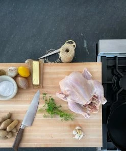 JK Adams Professional Edge Grain Maple Cutting Board | 24" X 18" X 1.5" 9 JK Adams Professional Edge Grain Maple Cutting Board | 24" X 18" X 1.5" -Knife-shop jk adams profhes lifestyle roast chicken prep pop