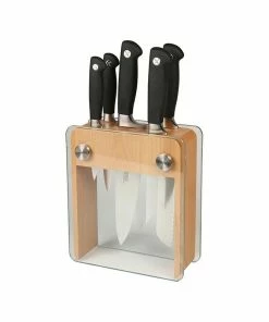 Mercer Cutlery Genesis 6-Piece Knife Block Set | Beechwood & Glass