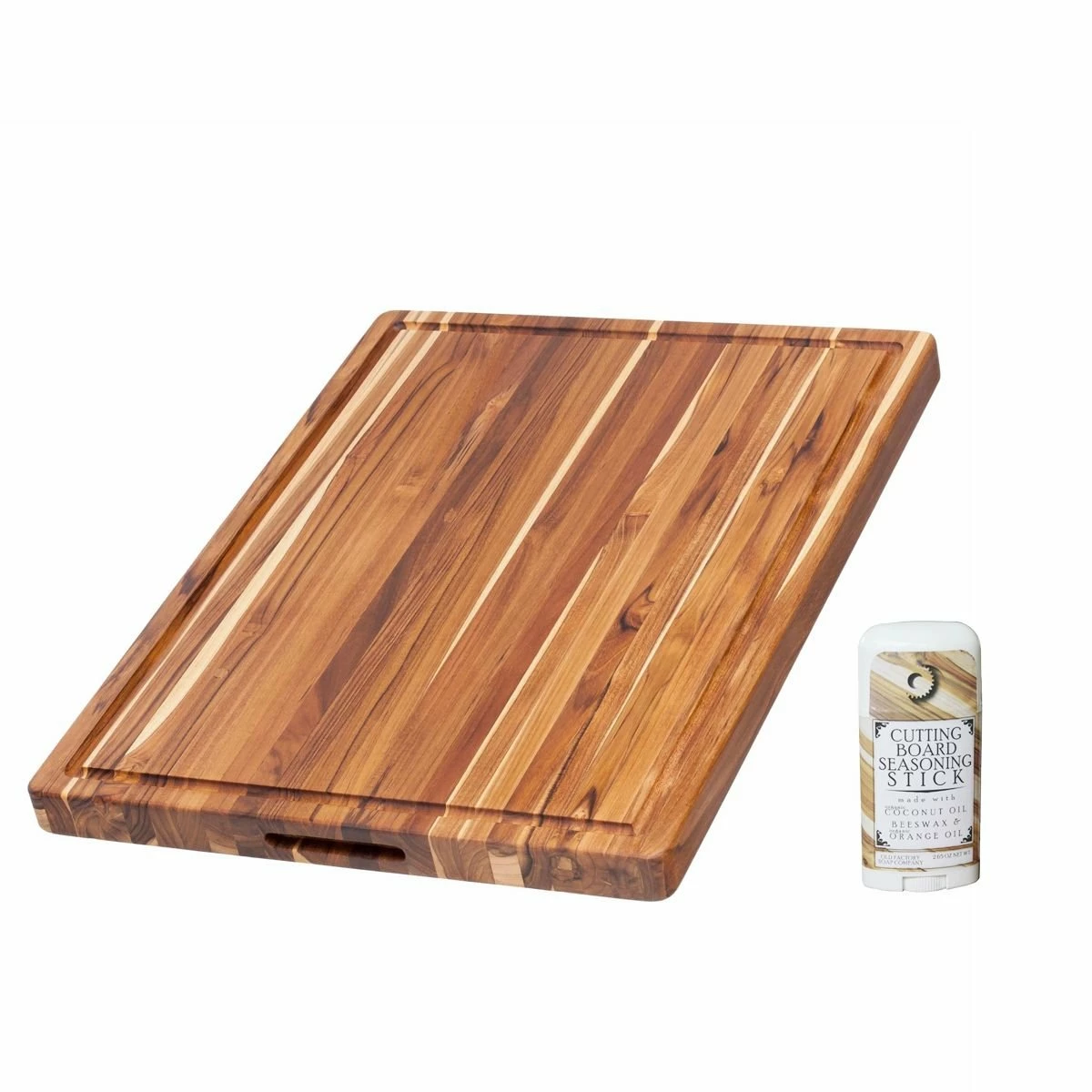 TeakHaus Edge Grain Carving Board W/Hand Grip + Juice Canal (Rectangle) | 24" X 18" X 1.5" With Board Seasoning Stick 2 TeakHaus Edge Grain Carving Board W/Hand Grip + Juice Canal (Rectangle) | 24" X 18" X 1.5" With Board Seasoning Stick - Image 2